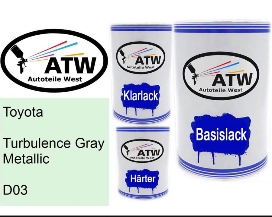 Toyota, Turbulence Gray Metallic, D03: 500ml Lackdose + 500ml Klarlack + 250ml Härter - Set, von ATW Autoteile West.